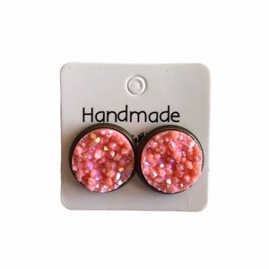 AB Peach Chunky Druzy Bronze Stud Earrings!